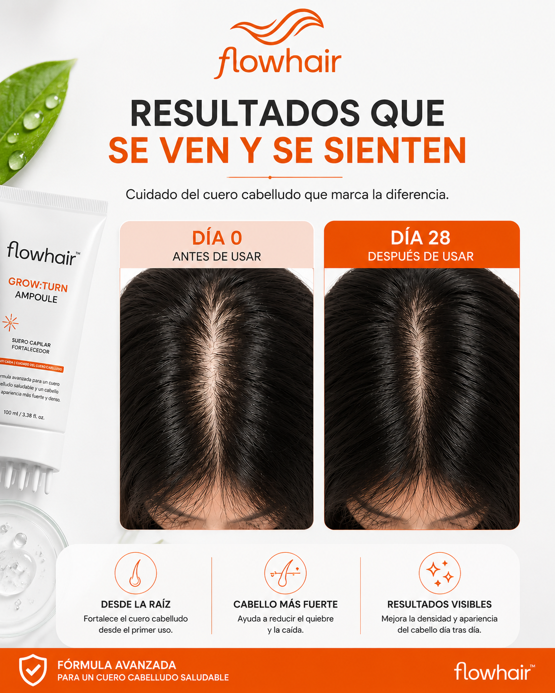 Sérum Capilar FlowHair GrowTurn | Anticaída, Nutritivo y Masajeador Integrado