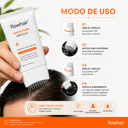Sérum Capilar FlowHair GrowTurn | Anticaída, Nutritivo y Masajeador Integrado